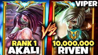 Rank 1 Akali vs. 10000000 Mastery Riven 2000 LP Challenger
