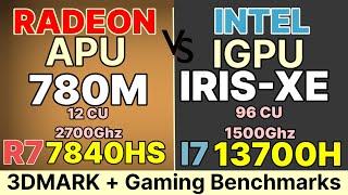 780M GPU BENCHMARKS  VS 680M R7  7840HS VS  R7 7735HS vs I7 13700HS IRIS-Xe vs GTX 1650 VS MX 450