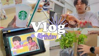 Birthday vlog 𓂃 ꊞ 🫐◞𓈒 ฉลองวันเกิดคนเดียว แกะพัสดุจากอิเกีย   artwork ชิ้นแรก ปลูกต้นไม้