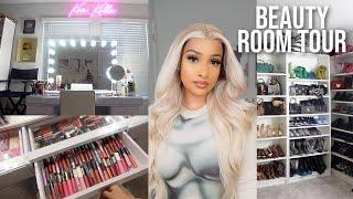 ORGANIZING MY MAKEUP VANITY + GLAM ROOM TOUR & WIG INSTALL Ft. JessiesWig