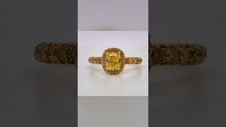 18K Yellow Gold Cushion-Cut Fancy Vivid Yellow Diamond Ring with Fancy Yellow Diamond Accents