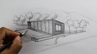 sketching house from two point perspective drawing absolutely for beginner  How to  #11