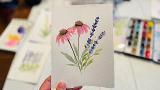 Easy Watercolor Cone Flowers and Lavender Beginner Watercolor painting