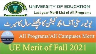 Last Year Merit Of University of Education All Programs  2021 Merit UE  Education University