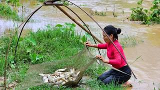 Super Typhoon Yagi causing heavy rain flood water - Harvest fish by traditional methods - cooking