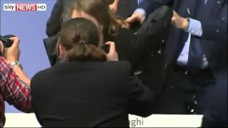 European Central Bank President Mario Draghi Attacked By Protester