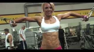 Gorgeous blonde Milf with perfect body working out very hard in the gym