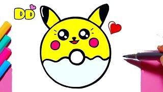 Como desenhar Donut Pikachu fofo KAWAII  Desenhos Kawaii  Desenhos para Desenhar cookies #cute