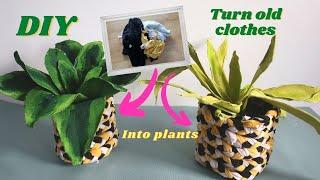 Recycle old clothes DIY Fabric Plant with Rope Planter  DIY Fabric Planter by Fluffy Hedgehog