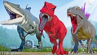 Jurassic World Evolution Tirex vs Indominus Rex Hero Skin Godzilla King Shark Dinosaurs Fighting