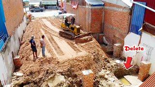 Nicely Project Landfill Up Using 5Ton truck & Bulldozer D20P Komatsu Pushing into Foundation pit