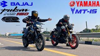 Bajaj Pulsar NS160 2024 vs Yamaha MT15 V3  Drag Race  expect result