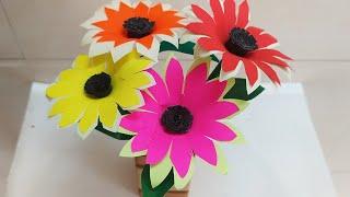 How to make beautiful flowers with craft papereasy paper flower for kidsHome decor flowerDIY craf