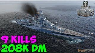 World of WarShips  West Virginia 1941  9 KILLS  208K Damage - Replay Gameplay 4K 60 fps