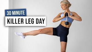 30 MIN KILLER LOWER BODY HIIT Workout + Weights No Repeat - LEG DAY Home Workout