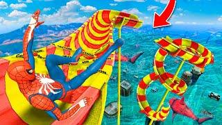 GTA 5 Spiderman Into Epic WATER SLIDES  Water Ragdolls Euphoria Physics