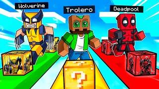 Carrera de Lucky Blocks de DEADPOOL Y WOLVERINE en Minecraft