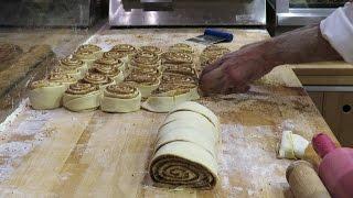 London Street Food. Making Sweet Cinnamon Roll and Strudel