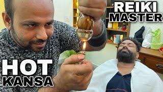 Reiki Master Head massage with HOT Kansa  to get relief from deeo Migraine pain #ASMR