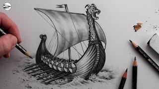 How to Draw a Realistic Viking Longship Narrated Pencil Drawing Tutorial