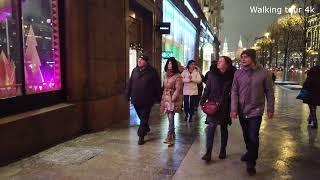 Tverskaya street Moscow. Moscow street walk 2021. Moscow street scenes. Walking tour 4k.