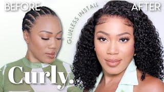 WEAR & GO GLUELESS Curly Wig for BEGINNERS  PRECUT & PREPLUCKED LACE WIG INSTALL  Geniuswigs