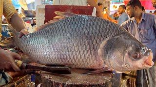 Amazing 15 Kg Giant Katla Fish Cutting Skills Live In Fish Market  Fish Cutting Skills