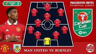 MANCHESTER UNITED VS BURNLEY  Man United Potential Lineup 4-2-3-1 Last 16 of Carabao Cup #manutd