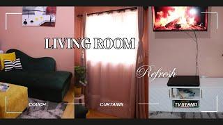 LIVING ROOM UPDATES New curtains  Wall art  Tv stand  Throw pillows & More...
