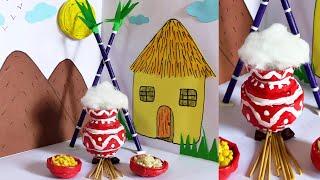 PongalMakar sankranti craft ideas with Paper  Newspaper Pongal pot sugarcane sun bowls  DIY