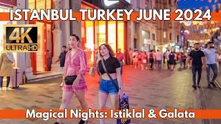 Istanbul Turkey Night Walk  City Center Istiklal Street & Galata Tower 4K Walking Tour