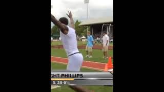 Dwight Phillips Jumps in third attempt 8.74 in -1.2 wind in 2009 in Eugene.