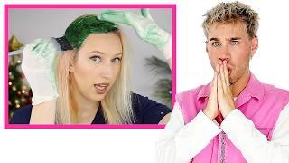 Hairdresser Reacts To Blonde To Green Hair Color Transformations