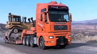 MAN Truck moving Bulldozer Caterpillar Excavator loading Dump Truck in Coal Mine