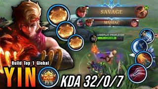 32 Kills + SAVAGE One Shot Build Yin Crazy Critical Damage - Build Top 1 Global Yin  MLBB