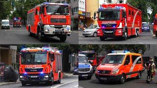 Treppenhausbrand über 4 Etagen Einsatzfahrten 》RW 2×WLF ELW2 unm.  Berliner Feuerwehr  O-Ton