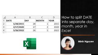 How to spit date into seperate day month year values in Excel