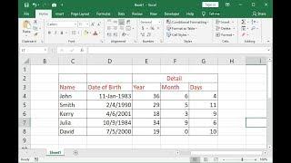 How to Calculate Age from Date of Birth in MS Excel Year Month Day