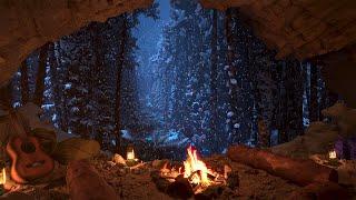 Relax In A Cozy Winter Cave With A Crackling Fire  Fall Asleep Fast  Winter Ambience  4K  8Hrs