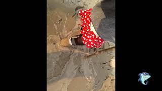 Red dress girl drop in the mud