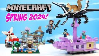 Minecraft LEGO Spring 2024 Sets Review The Ender Dragon End Ship at Windmill Wolf Stronghold