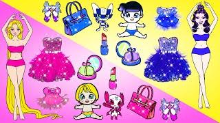 Pink VS Blue Barbie Family Contest - Paper Barbie Dress Up  Woa Doll American Kids