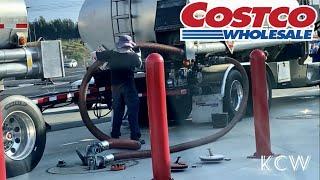 TANK TRUCK at work  Delivering Fuel at COSTCO Gas Station