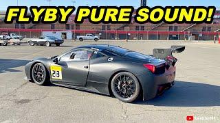 PURE SOUND Ferrari 458 Challenge vs LMP Race Car Track Flybys Cold Starts & Pit