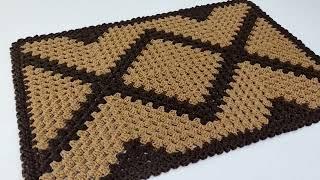 Tapete diagonal de crochê em barbante bem fácil para iniciantes Canhoto