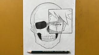 Easy art for beginners  How to draw Kakashi with skull face step-by-step