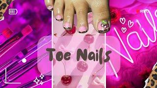 D.I.Y Cute  Cheetah Toe Nails  Cherry Toe Nails Acrylic Toes  Pink Acrylic Toes 