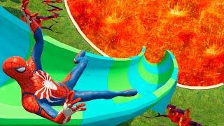 GTA 5 LAVA  Spiderman on WATER SLIDES  Ragdolls & Falls Episode 18