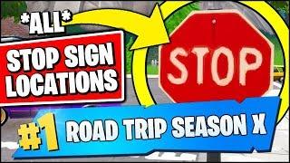 DESTROY STOP SIGNS WITH THE CATALYST OUTFIT *ALL LOCATIONS* Fortnite Season X ROAD TRIP Challenges