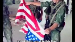 Russian soldiers burned American flag.